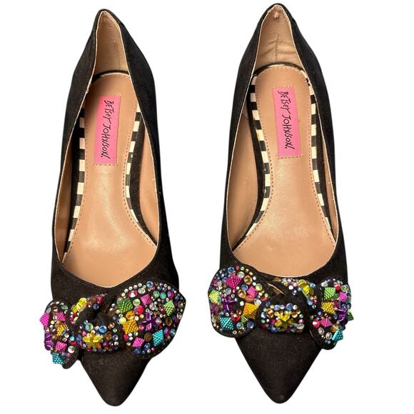 Betsey Johnson Axle Jeweled Bow-Tie Kitten-Heel Pumps Size 5.5 - Picture 1 of 7